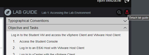 Screenshot of Lab Guide. On right side of the title you see a hovered icon to detach the lab guide.